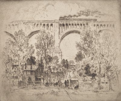 Viadukt, D., L. & W. v Nicholsonu, Pensylvánie, 1919. od Joseph Pennell