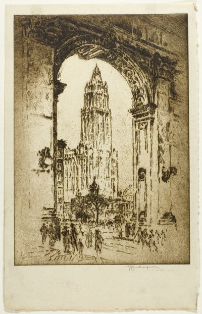 Woolworth přes Arch od Joseph Pennell