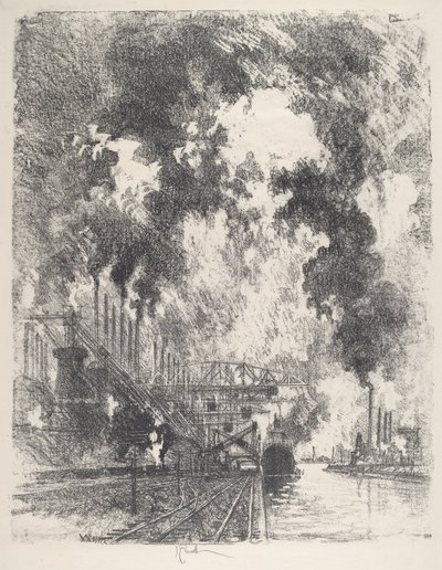 Vykládání rudy, 1917. od Joseph Pennell