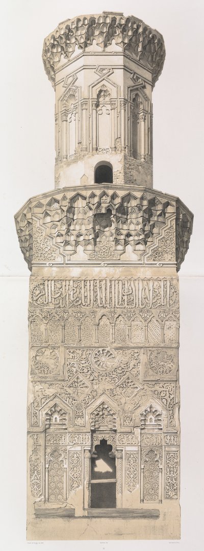38. Minaret, mešita Mohammed el Naçer, dolní část Káhiry. a horní část, 1843. od Joseph Philibert Girault De Prangey