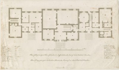 Sandon Hall - Plán hlavního patra: rytina, nd [1769-1771] (tisk) od Joseph Pickford