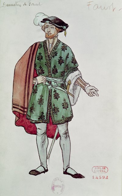 Návrh kostýmů pro Fausta z "La Damnation de Faust" (1846) od Hectora Berlioze (1803-69) 1906-08 (akvarel na papíře) od Joseph Porphyre Pinchon