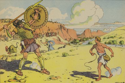 David a Goliáš (barevná litografie) od Joseph Porphyre Pinchon
