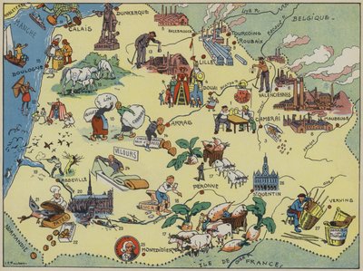 Flandry, Artois, Pikardie (barevná litografie) od Joseph Porphyre Pinchon