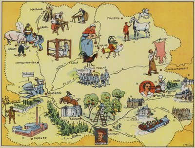 Maine-Anjou-Touraine (barevná litografie) od Joseph Porphyre Pinchon