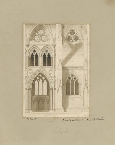Interiér Lichfield Cathedral - Nave: sépie kresba od Joseph Potter