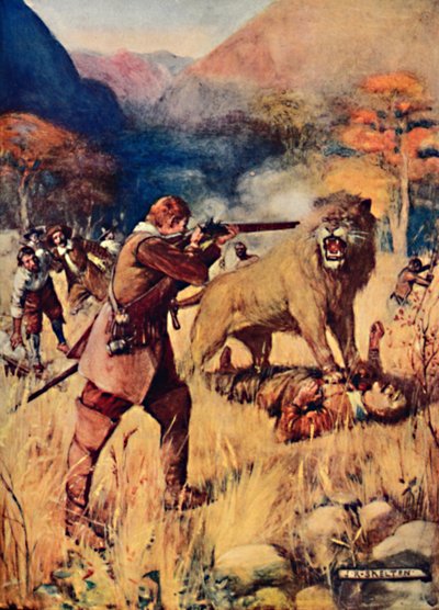 Velký lev se objevil na jednom z mužů, 1909 od Joseph Ratcliffe Skelton