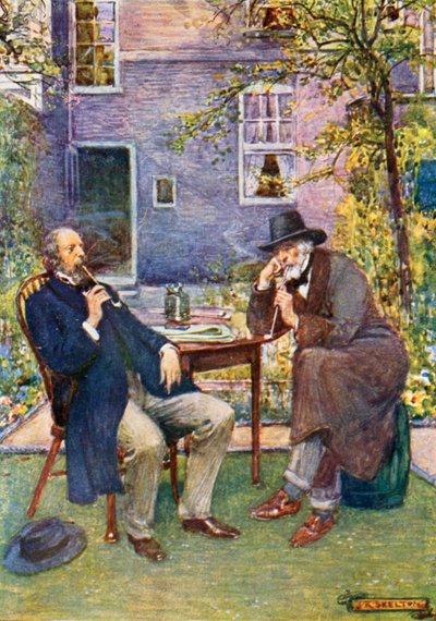 Carlyle (vpravo) a Tennyson mluví a kouří od Joseph Ratcliffe Skelton