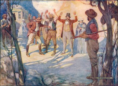 Trenér by byl zdržen a všichni cestující okradeni, c1908, c1920. od Joseph Ratcliffe Skelton