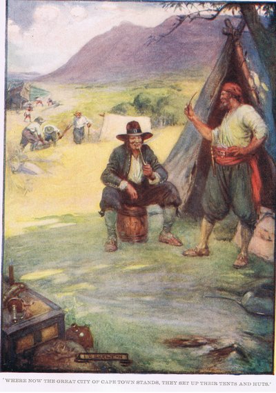 Tam, kde stojí velké město Kapské Město, si postavili stany a chatrče. od Joseph Ratcliffe Skelton