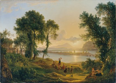 Západ slunce nad Campi Flegrei směrem k ostrovům Procida a Ischia od Joseph Rebell