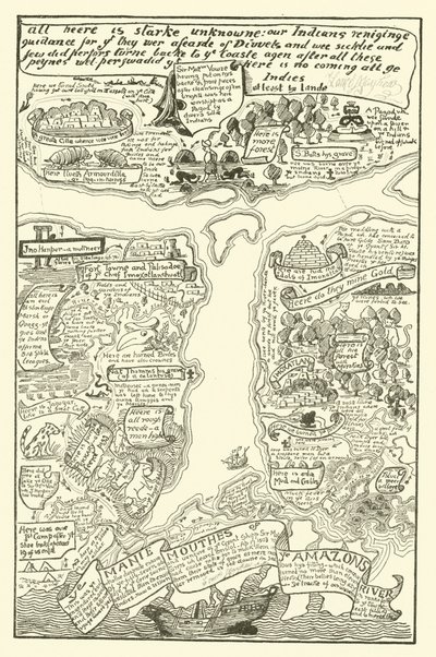 Mapa zakalené Amazonie v červené + černé (rytina) od Joseph Rudyard (after) Kipling
