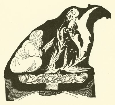 Djinn tvoří počátky magie, která přivedla Humpha k velbloudovi (rytina) od Joseph Rudyard (after) Kipling