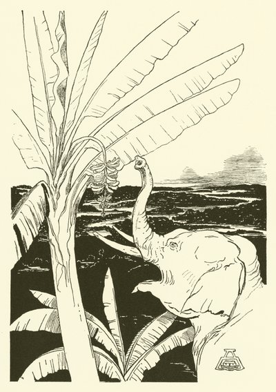 Sloní dítě bude tahat banány (rytina) od Joseph Rudyard (after) Kipling