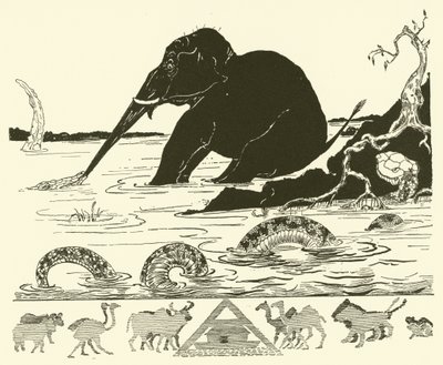 Sloní dítě, kterému krokodýl tahá nos (rytina) od Joseph Rudyard (after) Kipling