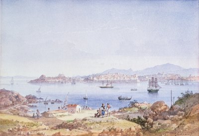Korfu z ostrova Vidho, 1789 (wc) od Joseph Schranz