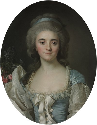 Portrét komtesy de Provence (1753-1810), v půlce těla, v tyrkysových šatech s bílým krajkovým lemem a stuhou. od Joseph Siffred Duplessis