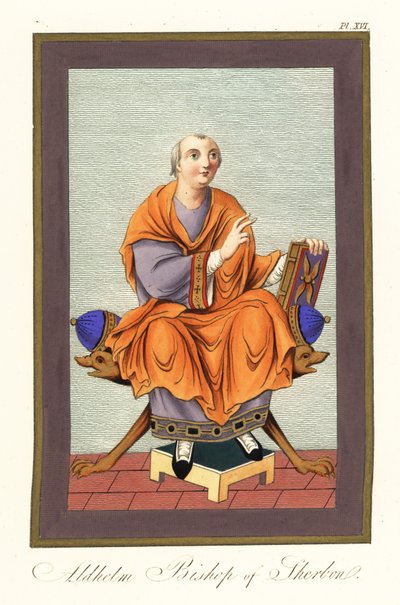 Aldhelm, biskup ze Sherbornu c639-709, 1851 (rytina) od Joseph Strutt