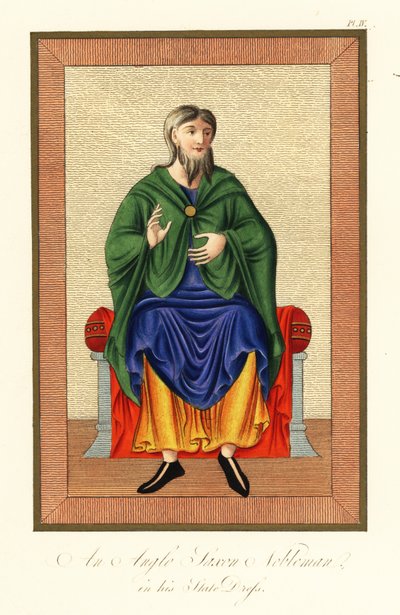 Anglosaský šlechtic ve státních šatech, 8. století, 1845 (rytina) od Joseph Strutt