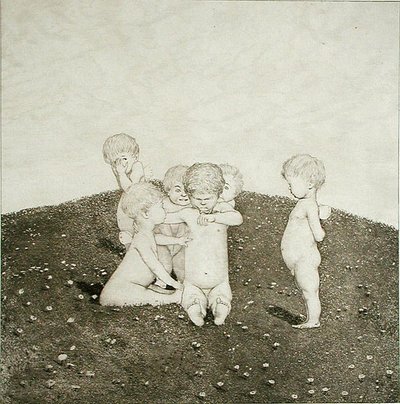 Cherubové si hrají na louce (rytina) od Joseph Uhl