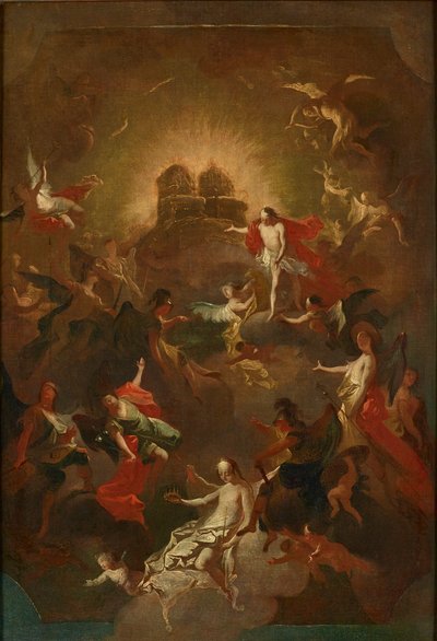 Kristus a devět chórů andělů očekává Marii před jeho a jejím trůnem od Joseph Winterhalder d. J.