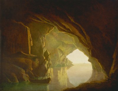 Grotta v Salernském zálivu, západ slunce od Joseph Wright of Derby