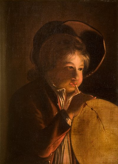 Chlapec fouká močový měchýř ve světle svíček od Joseph Wright of Derby