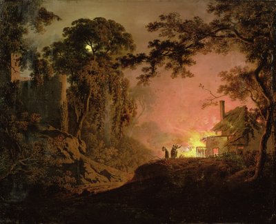 Chata v ohni od Joseph Wright of Derby