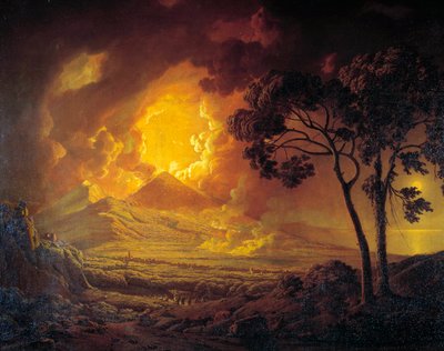 Erupce Vesuvy s hlavou svatého ledna dveře v průvodu Obraz Josepha Wrighta z Derby (1734-1797) Moskva 18. století, Puškinovo muzeum od Joseph Wright of Derby