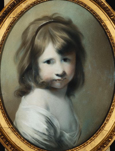 Portrét Harriet Wrightové, umělcovy dcery, jako dítě, délka poprsí, dívá se přes pravé rameno, od Joseph Wright of Derby