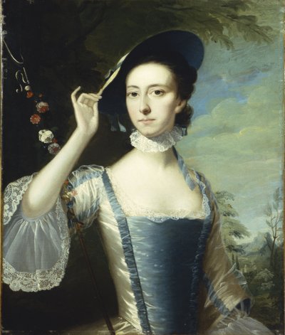 Portrét dámy u girlandy květin, v krajině od Joseph Wright of Derby