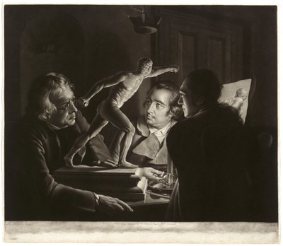 Three Persons Viewing the Gladiator by Candlelight, rytý William Pether, 1769 od Joseph Wright of Derby