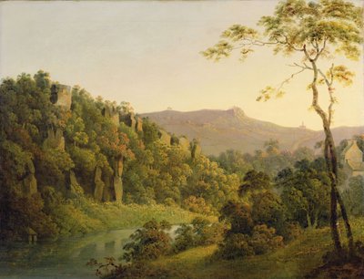 Pohled v Matlock Dale, Pohled směrem k Black Rock Escarpment, c.1780-5 (olej na plátně) od Joseph Wright of Derby