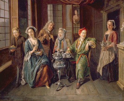 A Tea Party, cca 1720 (olej na plátně) od Joseph van Aken