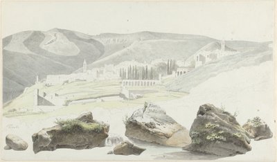 Krajina a panoráma města v Tivoli od Josephus Augustus Knip