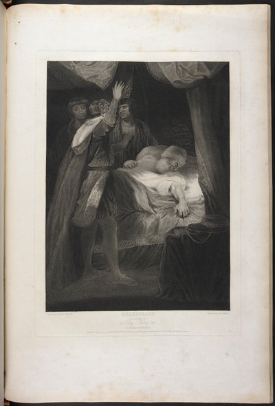 Druhá část Jindřicha VI., třetí dějství, třetí scéna - král Jindřich, Salisbury a Warwick; kardinál v posteli od Joshua (after) Reynolds