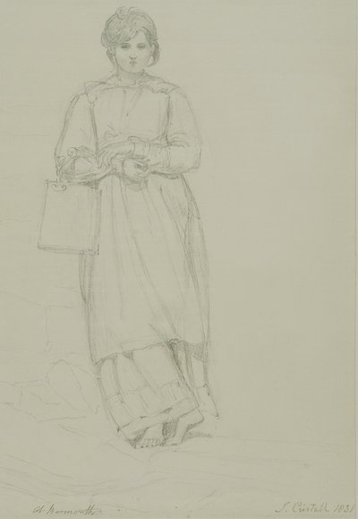 Mladá dívka drží plechovku od mléka, 1831 (grafit na tkaném papíře) od Joshua Cristall