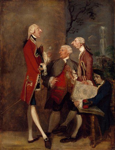 Karikatur von Thomas Brudenell, Baron Bruce, dem ehrenwerten John Ward, Joseph Leeson, später 2. Earl of Milltown, und Joseph Henry von Shafford od Joshua Reynolds