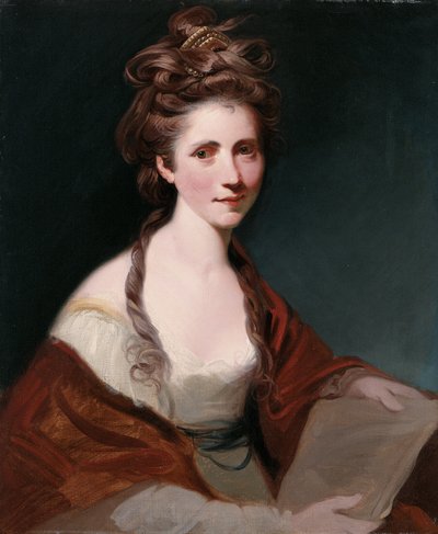 Portrét Angeliky Kauffmannové, poloviční v bílé barvě s červeným šátkem od Joshua Reynolds