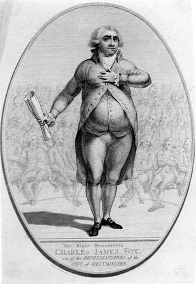 The Right Honorable Charles James Fox (1749-1806), jeden z představitelů města Westminster, vyryl Thomas Trotter (c.1750-1803) od Joshua after Cristall