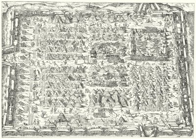 Vojenské ležení v 16. století (rytina) od Jost (after) Amman