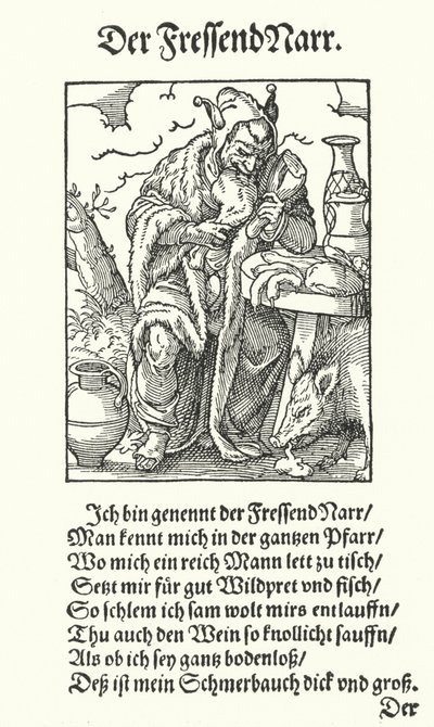The Gluttonous Fool (rytina) od Jost (after) Amman