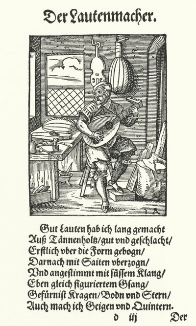 The Lute Maker (rytina) od Jost (after) Amman