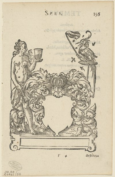 Emblém s prázdným heraldickým štítem, folio 156 z Anthologia Gnomonica od Jost Amman