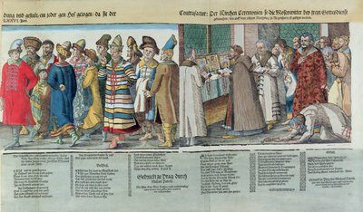 Velké vyslanectví ruského krále Ivana IV. (1530-84) u císaře Svaté říše římské v Regensburgu v roce 1576 (kolorovaný dřevoryt) (detail) od Jost Amman