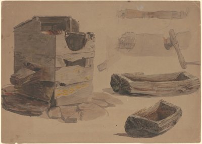 Studie studny a dřevěného koryta od Jr. Enoch Wood Perry