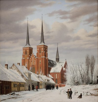Ulice v Roskilde. V pozadí katedrála od Jørgen Roed