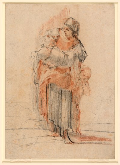 Kresba, Žena se dvěma dětmi, asi 1750 od Jérôme François Chantereau