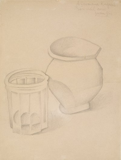 Sklo a váza, kolem roku 1911 (grafit na tkaném papíře) od Juan Gris