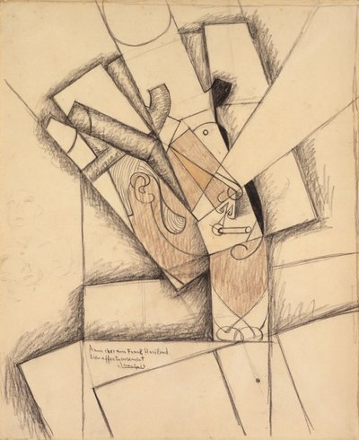 Kuřák, 1913 (uhlí, pastelka a mytí na papíře) od Juan Gris